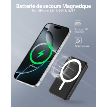 Batterie de secours MagSafe 5000mah charge rapide - Noir