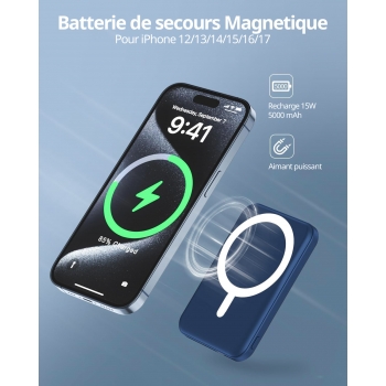 Batterie de secours MagSafe 5000mah charge rapide - Bleu fonçé