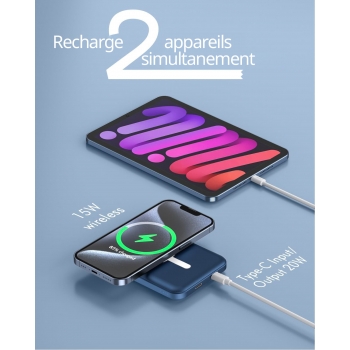 Batterie de secours MagSafe 5000mah charge rapide - Bleu fonçé