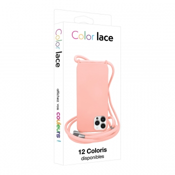 Coque premium + lacet Color lace pour iphone 14 pro - Rose clair
