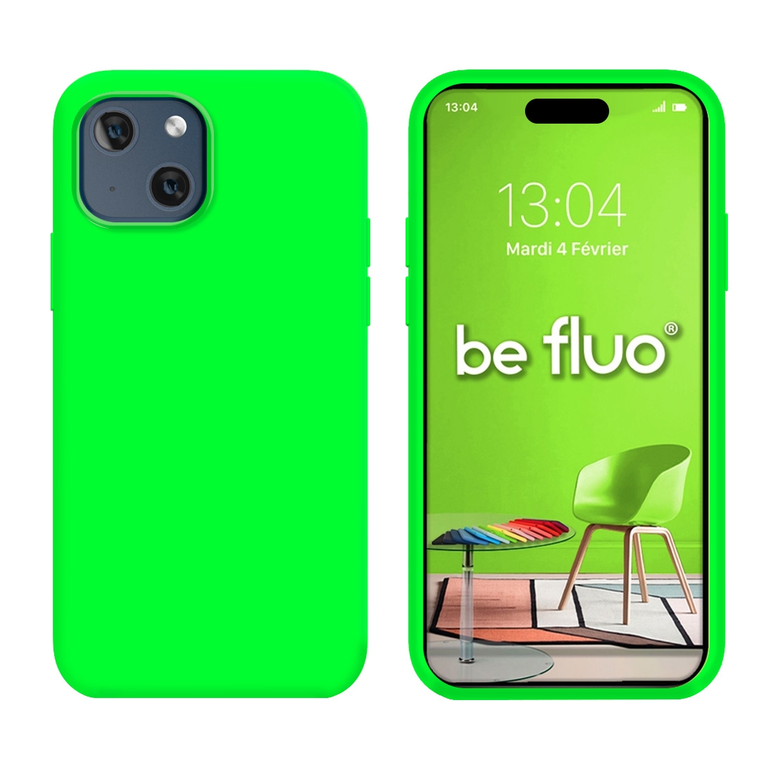 Coque Silicone Moxie BeFluo Fine et Légère pour iPhone 15, Intérieur Microfibre - Vert Fluo