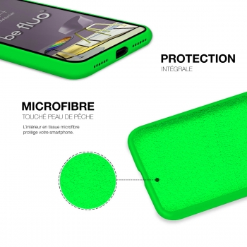 Coque Silicone Moxie BeFluo Fine et Légère pour iPhone 16e, Intérieur Microfibre - Vert Fluo