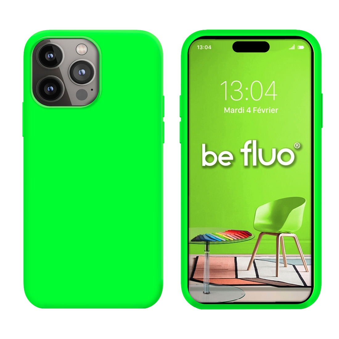 Coque Silicone Moxie BeFluo Fine et Légère pour iPhone 16 Pro, Intérieur Microfibre - Vert Fluo