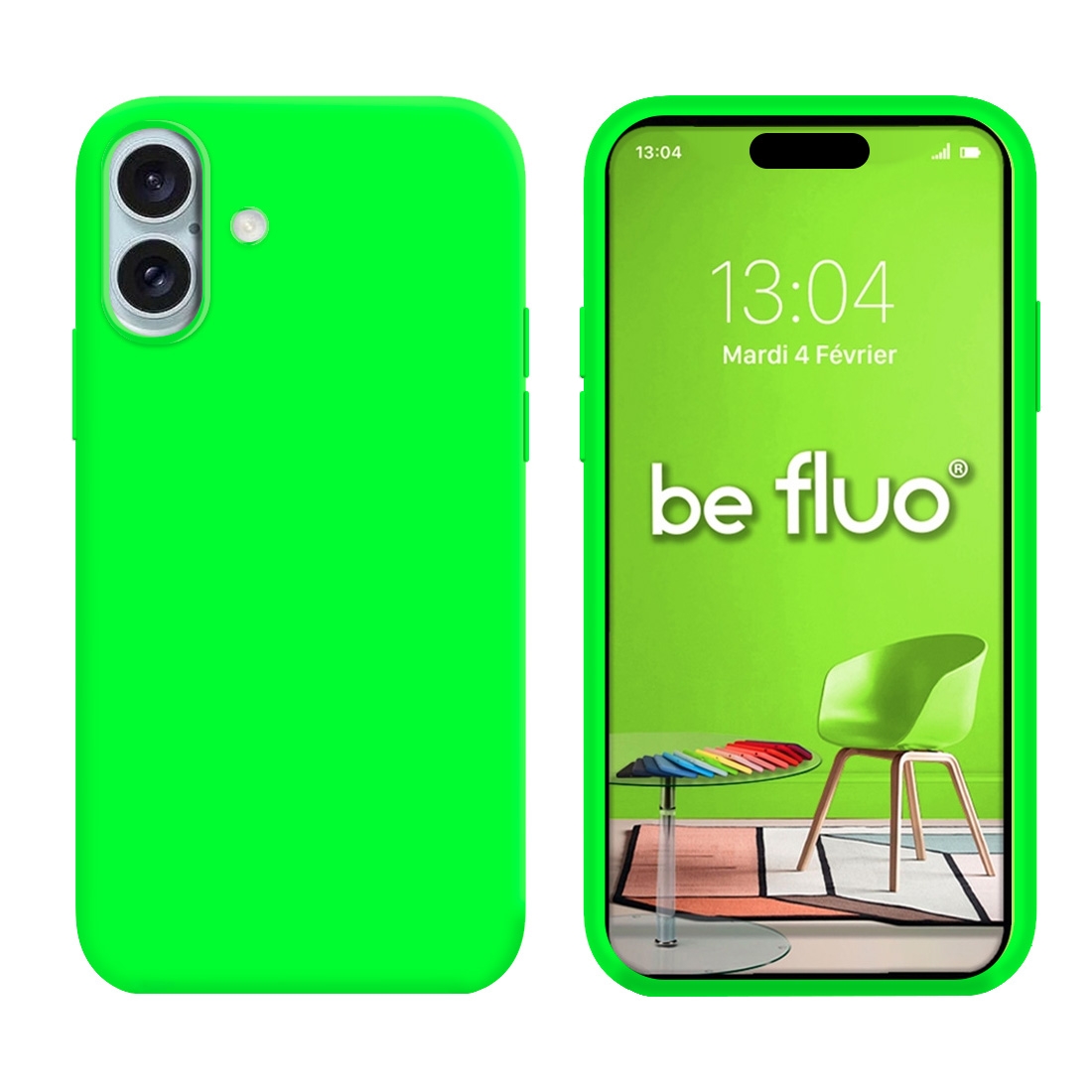 Coque Silicone Moxie BeFluo Fine et Légère pour iPhone 16 Plus, Intérieur Microfibre - Vert Fluo