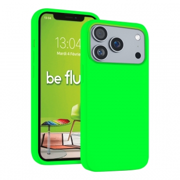 Coque Silicone Moxie BeFluo Fine et Légère pour iPhone 17 Pro, Intérieur Microfibre - Vert Fluo
