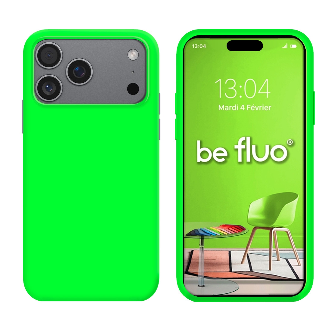 Coque Silicone Moxie BeFluo Fine et Légère pour iPhone 17 Pro, Intérieur Microfibre - Vert Fluo