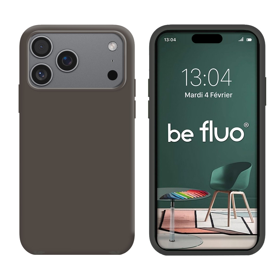 Coque Silicone Moxie BeFluo Fine et Légère pour iPhone 17 Pro Max, Intérieur Microfibre - Gris anthracite