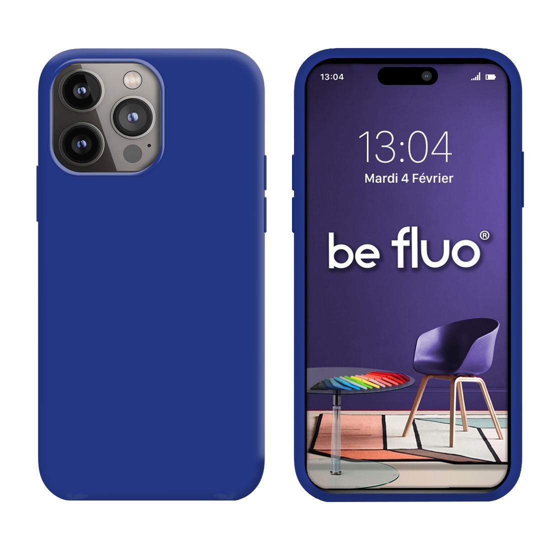 Coque Silicone Moxie BeFluo Fine et Légère pour iPhone 15 Pro, Intérieur Microfibre - Bleu electrique