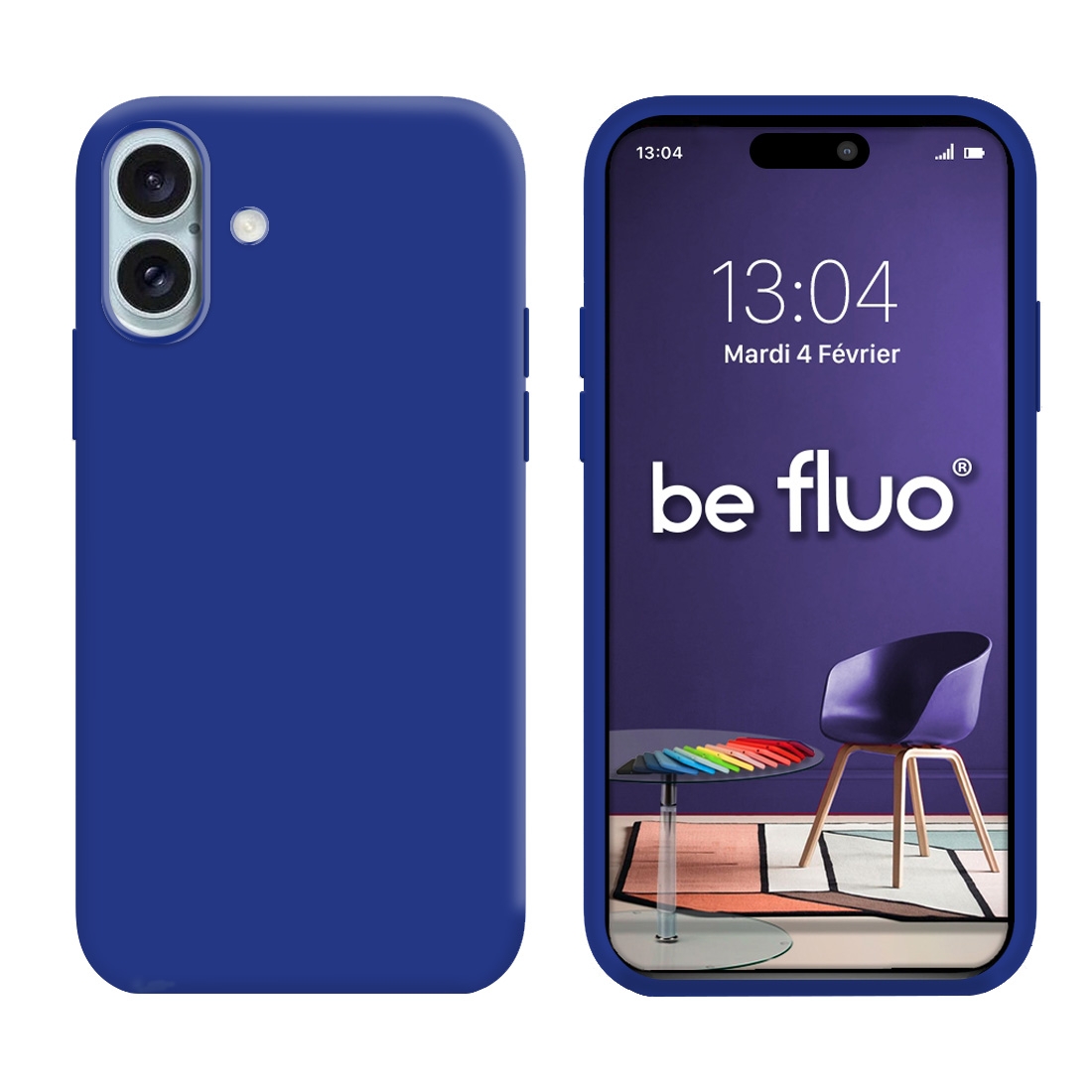 Coque Silicone Moxie BeFluo Fine et Légère pour iPhone 16 Plus, Intérieur Microfibre - Bleu electrique