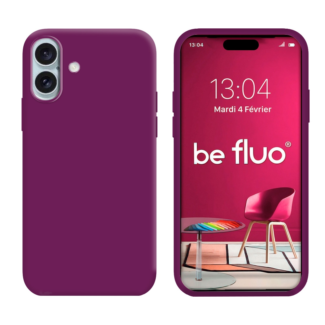 Coque Silicone Moxie BeFluo Fine et Légère pour iPhone 17, Intérieur Microfibre - Myrtille