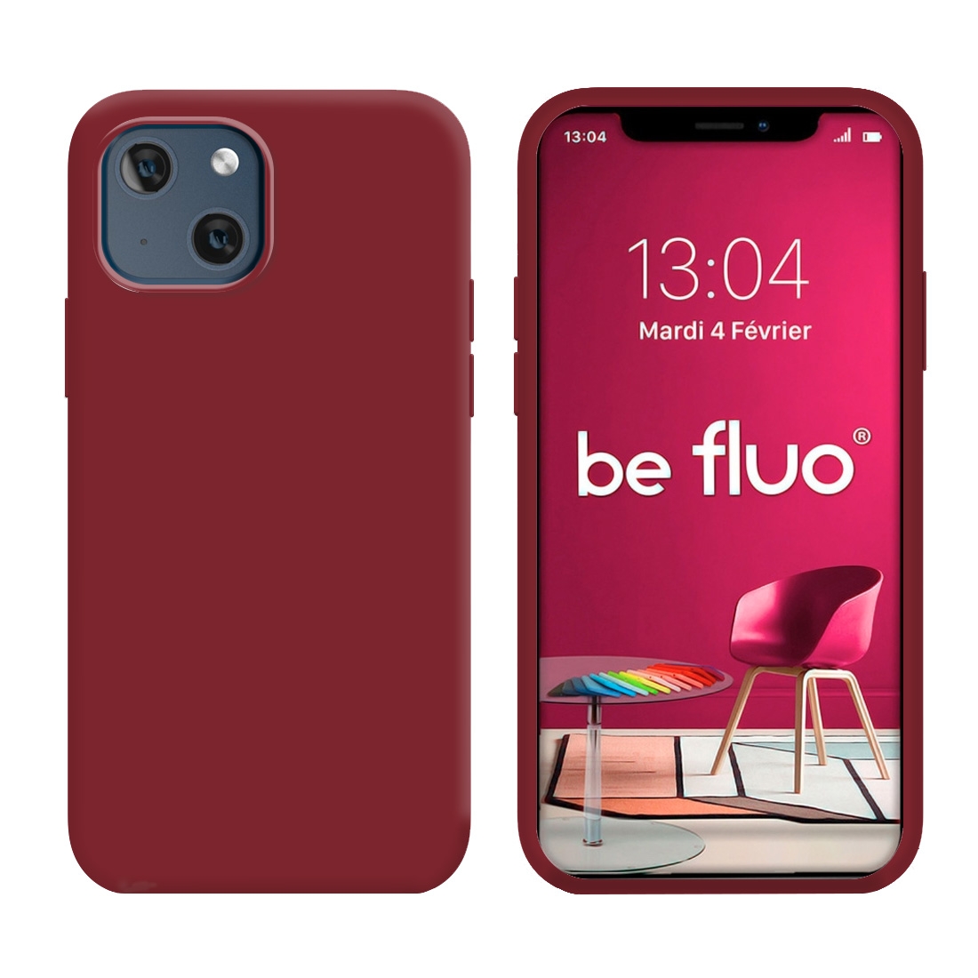 Coque Silicone Moxie BeFluo Fine et Légère pour iPhone 15, Intérieur Microfibre - Dark Cherry