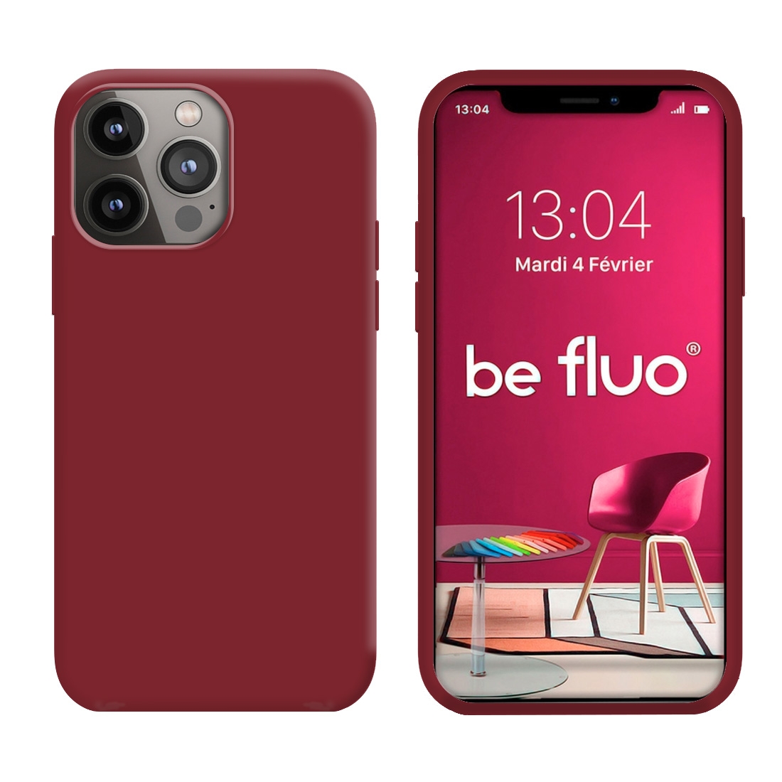 Coque Silicone Moxie BeFluo Fine et Légère pour iPhone 16 Pro, Intérieur Microfibre - Dark Cherry