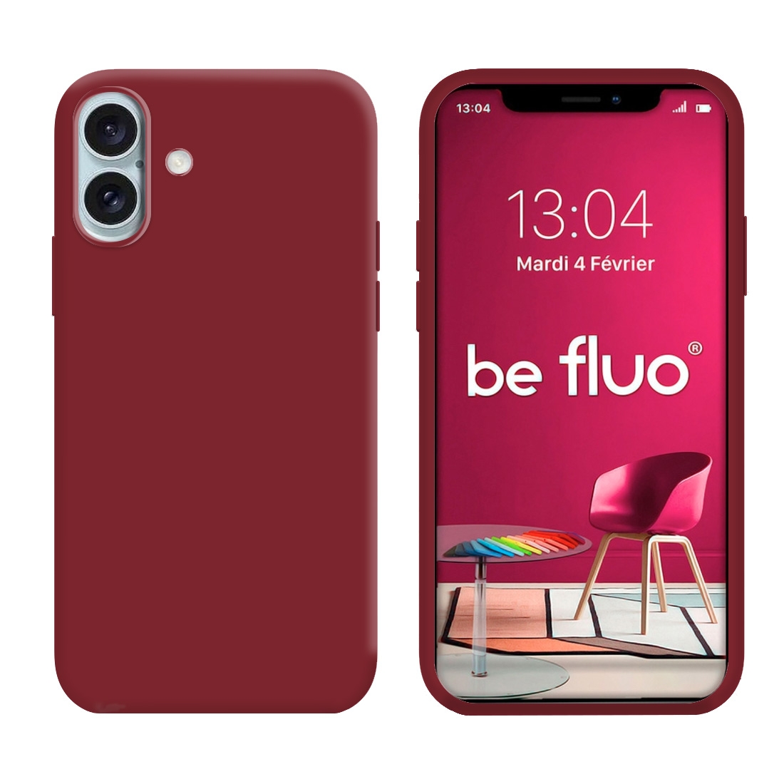Coque Silicone Moxie BeFluo Fine et Légère pour iPhone 16, Intérieur Microfibre - Dark Cherry