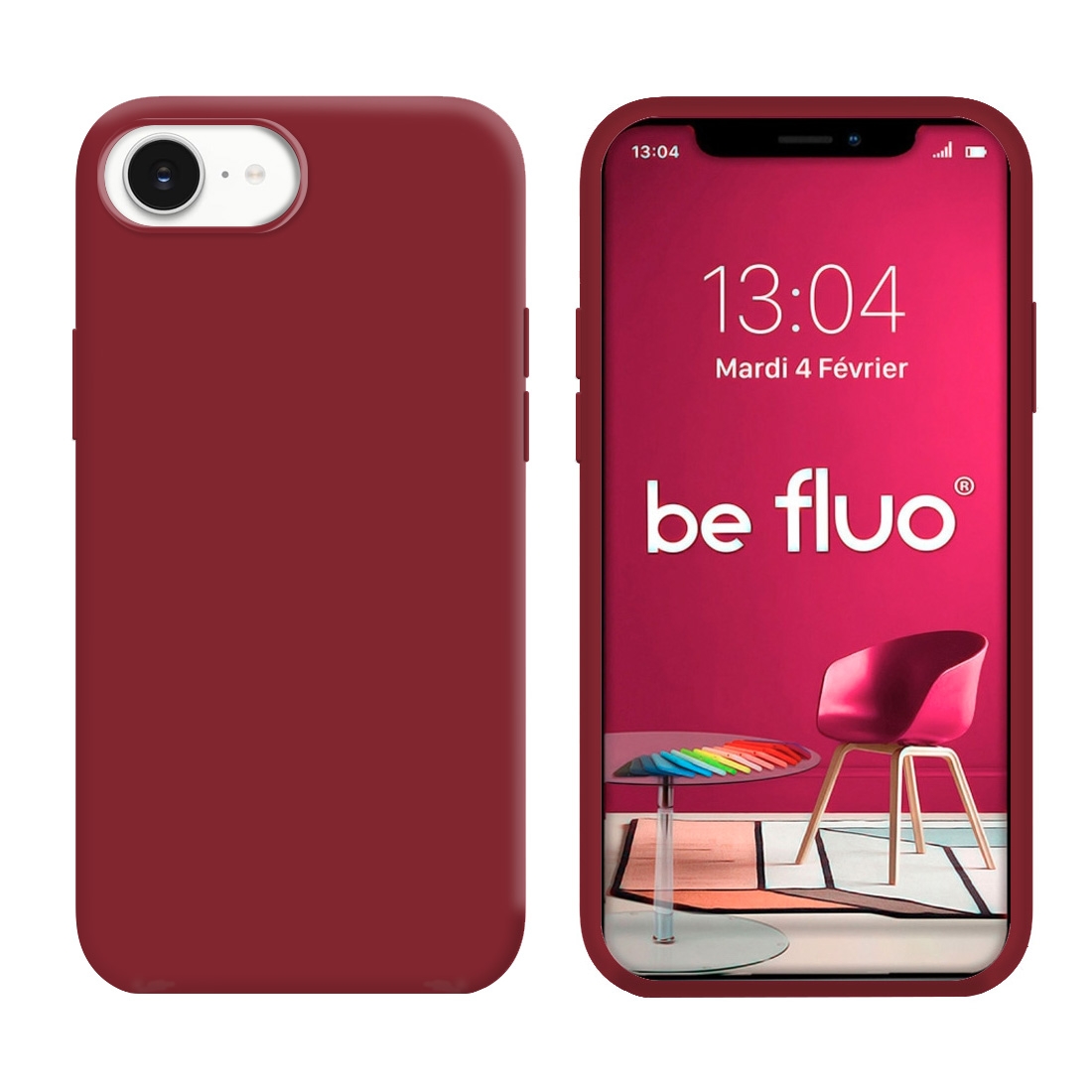 Coque Silicone Moxie BeFluo Fine et Légère pour iPhone 16e, Intérieur Microfibre - Dark Cherry
