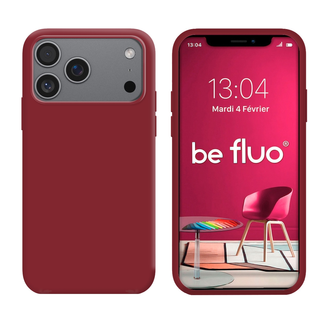 Coque Silicone Moxie BeFluo Fine et Légère pour iPhone 17 Pro Max, Intérieur Microfibre - Dark Cherry