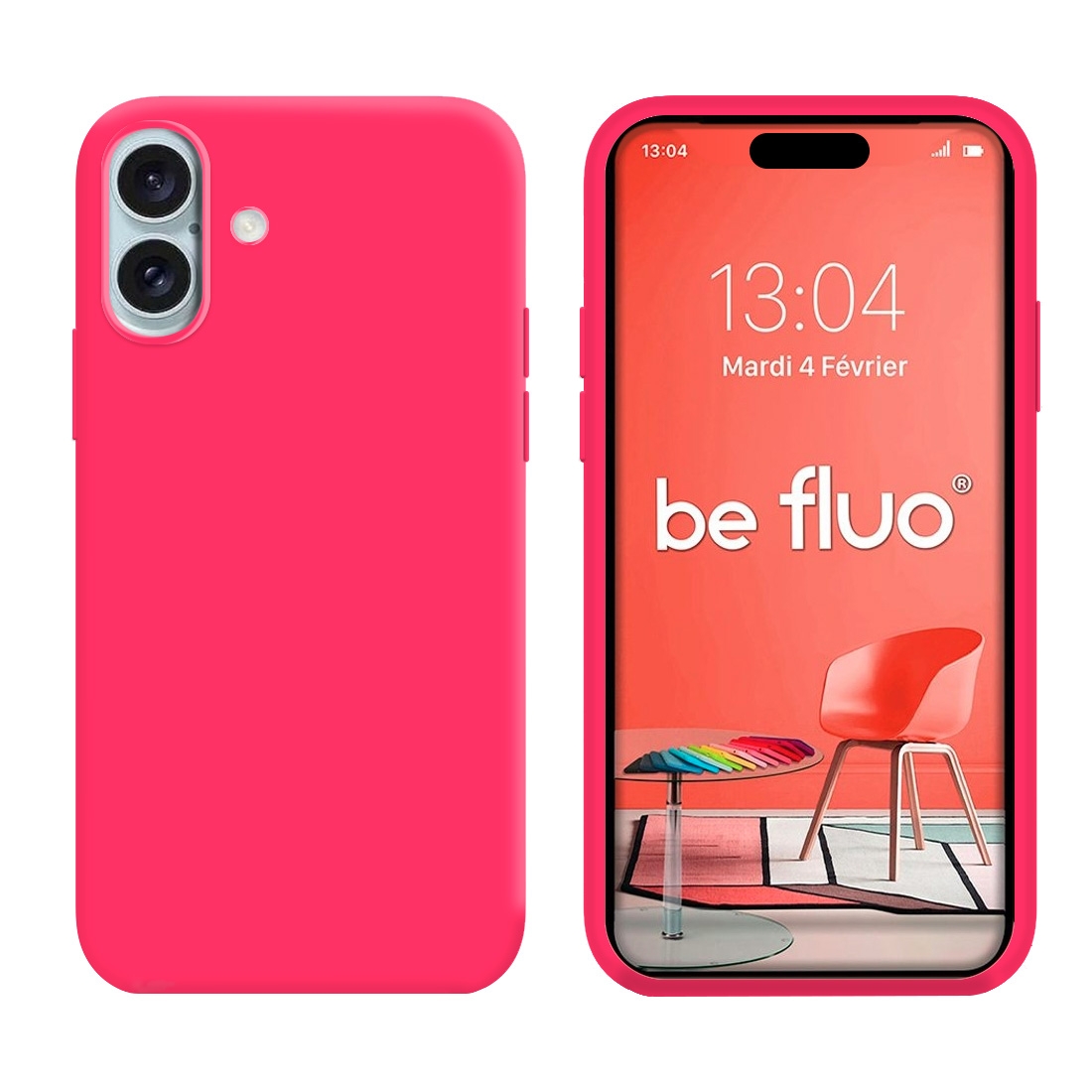 Coque Silicone Moxie BeFluo Fine et Légère pour iPhone 16 Plus, Intérieur Microfibre - Rose fluo