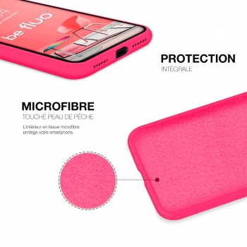 Coque Silicone Moxie BeFluo Fine et Légère pour iPhone 16 Plus, Intérieur Microfibre - Rose fluo