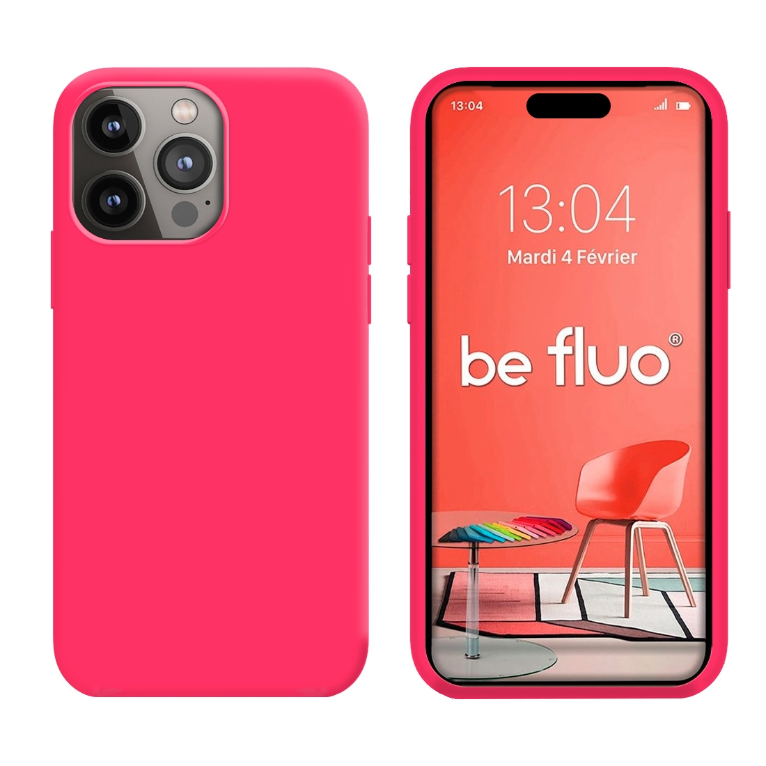 Coque Silicone Moxie BeFluo Fine et Légère pour iPhone 15 Pro, Intérieur Microfibre - Rose fluo