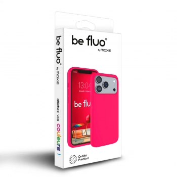 Coque Silicone Moxie BeFluo Fine et Légère pour iPhone 16 Pro Max, Intérieur Microfibre - Rose fluo