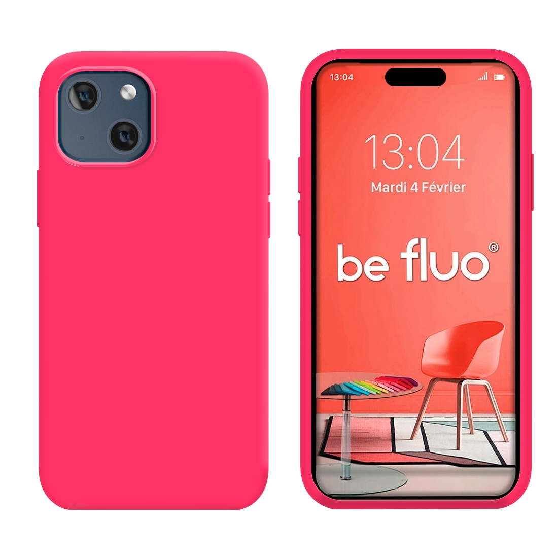 Coque Silicone Moxie BeFluo Fine et Légère pour iPhone 15, Intérieur Microfibre - Rose fluo