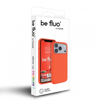 Coque Silicone Moxie BeFluo Fine et Légère pour iPhone 15 Pro Max, Intérieur Microfibre - Orange Sunset