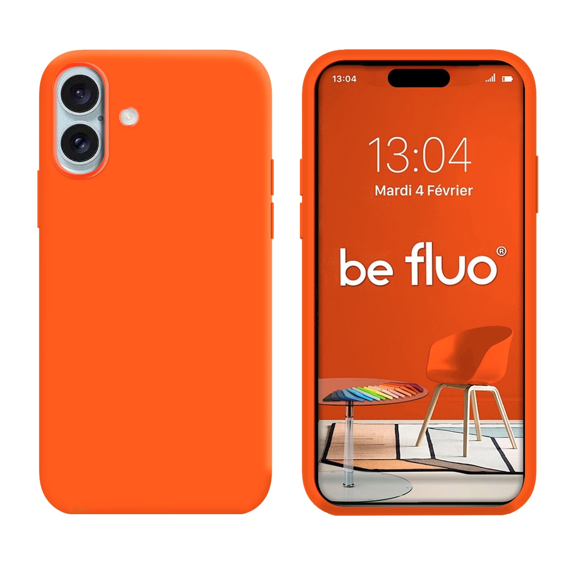 Coque Silicone Moxie BeFluo Fine et Légère pour iPhone 16, Intérieur Microfibre - Orange Sunset