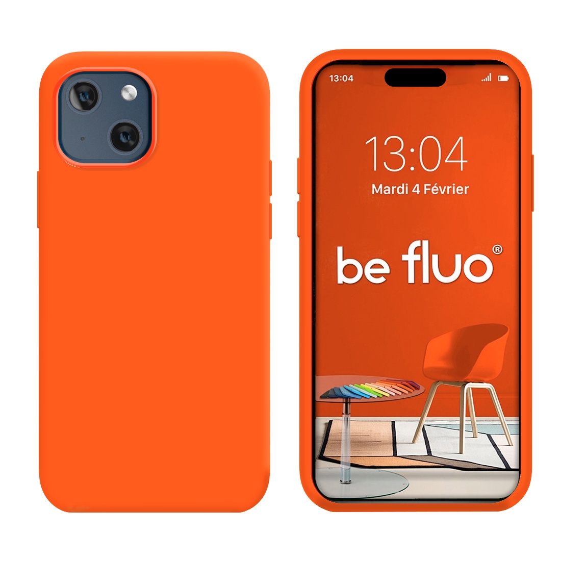 Coque Silicone Moxie BeFluo Fine et Légère pour iPhone 15, Intérieur Microfibre - Orange Sunset