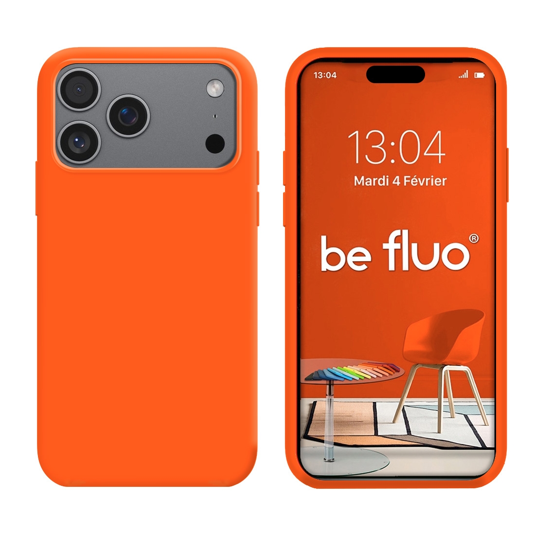 Coque Silicone Moxie BeFluo Fine et Légère pour iPhone 17 Pro, Intérieur Microfibre - Orange Sunset