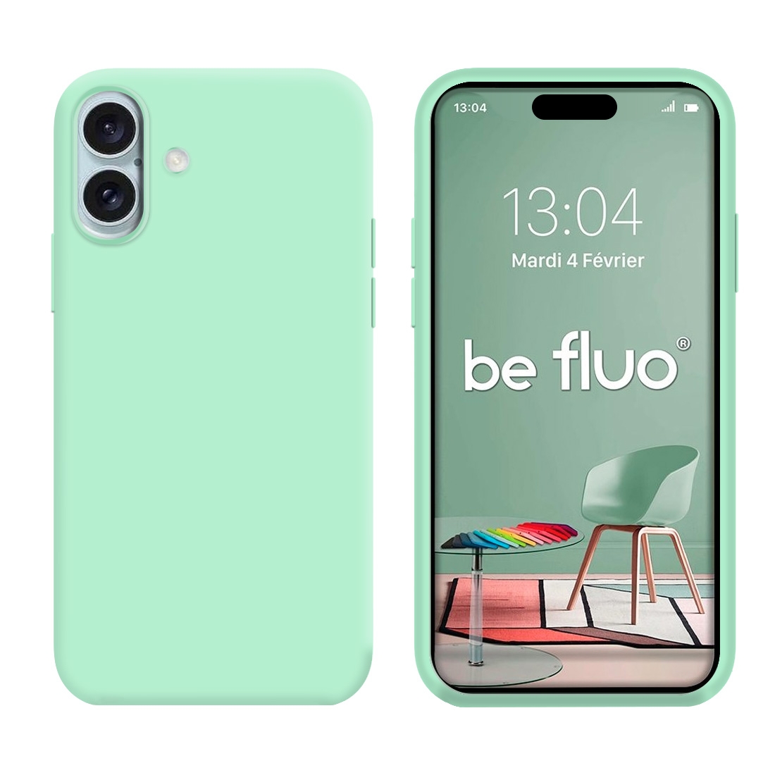 Coque Silicone Moxie BeFluo Fine et Légère pour iPhone 17, Intérieur Microfibre - Menthe poivrée