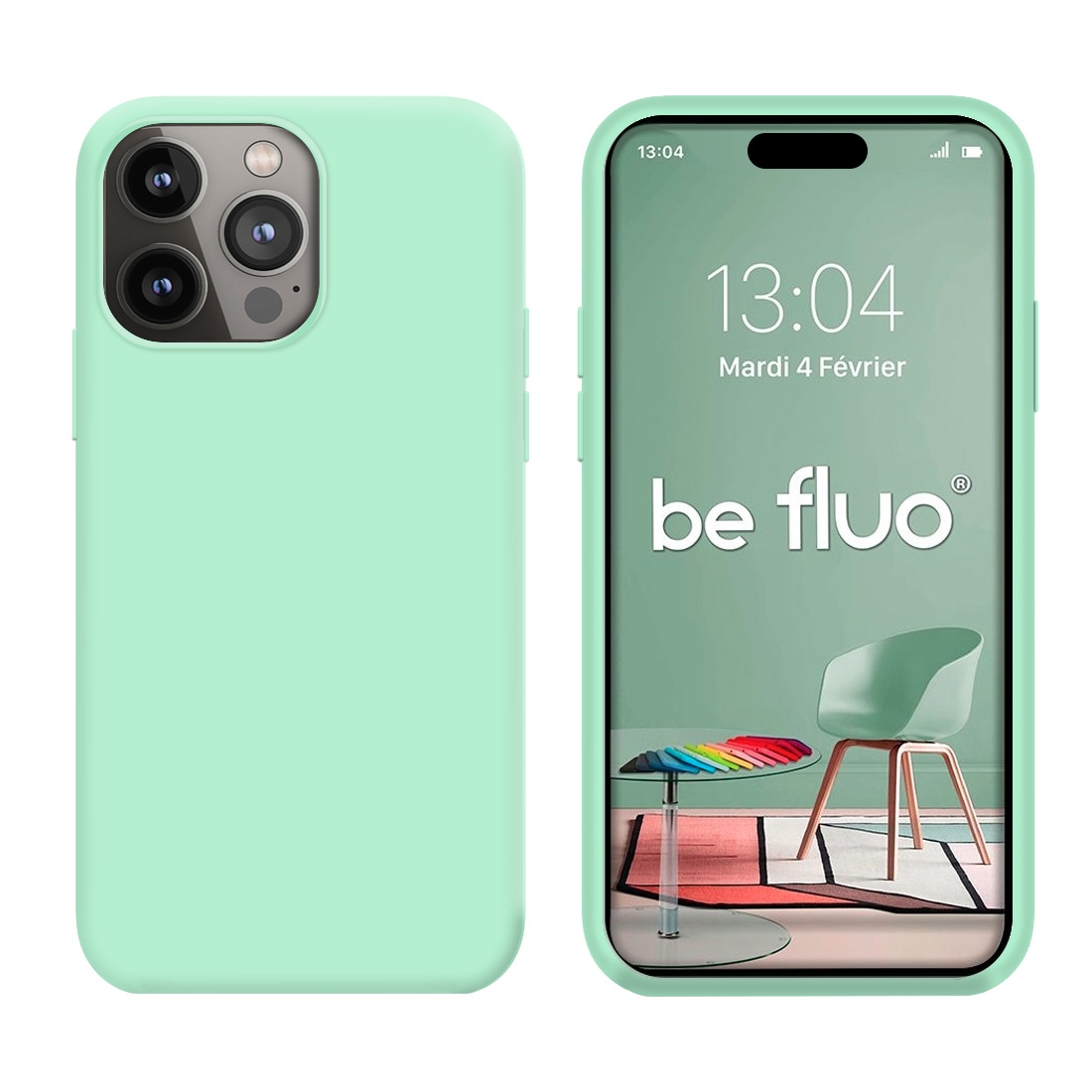Coque Silicone Moxie BeFluo Fine et Légère pour iPhone 16 Pro, Intérieur Microfibre - Menthe poivrée