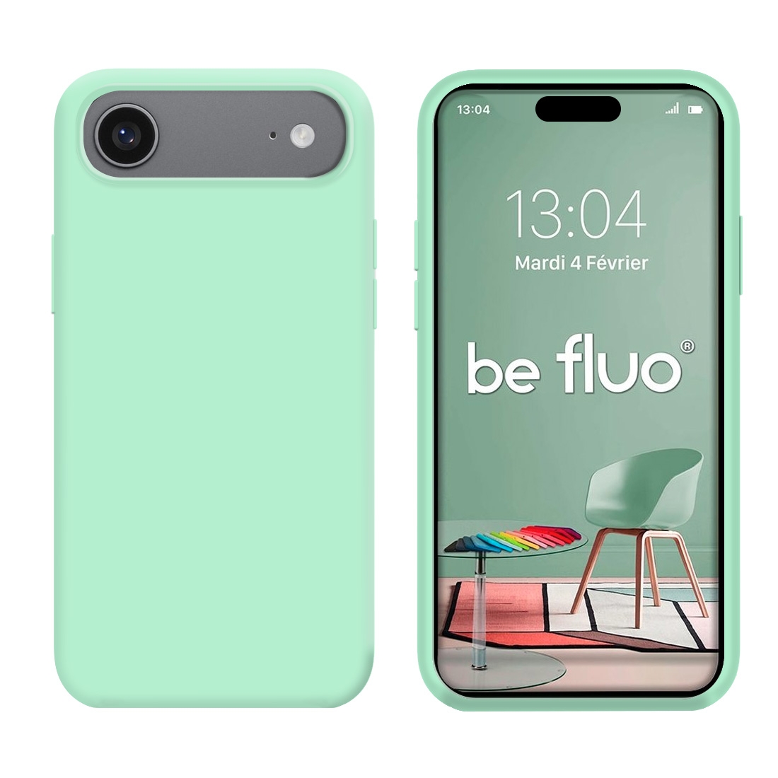 Coque Silicone Moxie BeFluo Fine et Légère pour iPhone Air, Intérieur Microfibre - Menthe poivrée
