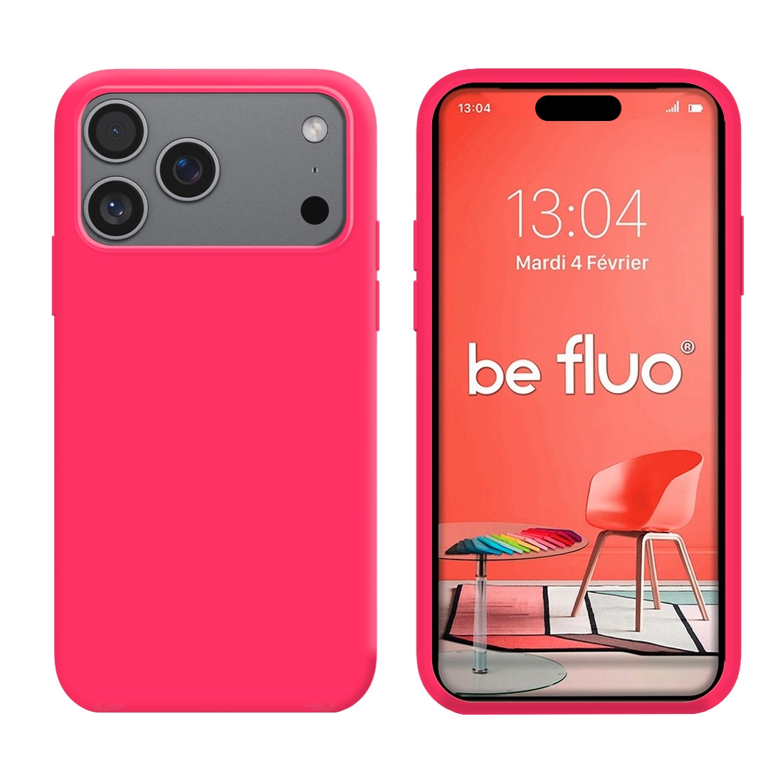 Coque Silicone Moxie BeFluo Fine et Légère pour iPhone 17 Pro Max, Intérieur Microfibre - Rose fluo