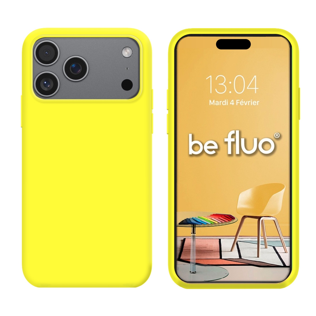 Coque Silicone Moxie BeFluo Fine et Légère pour iPhone 17 Pro, Intérieur Microfibre - Jaune fluo