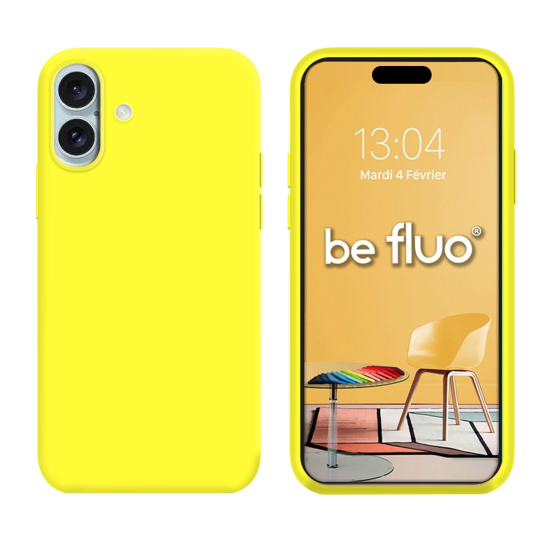 Coque Silicone Moxie BeFluo Fine et Légère pour iPhone 16 Plus, Intérieur Microfibre - Jaune fluo