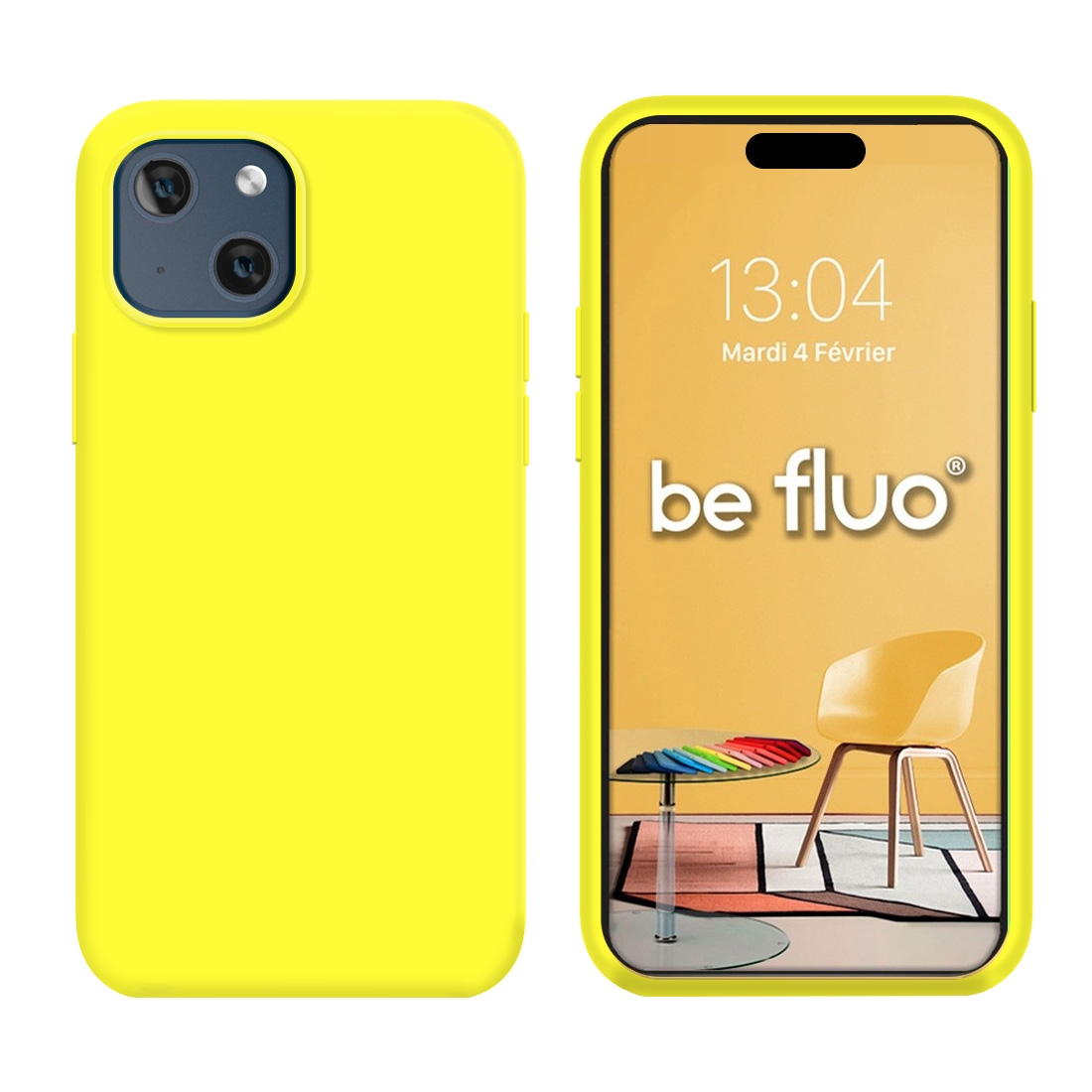 Coque Silicone Moxie BeFluo Fine et Légère pour iPhone 15, Intérieur Microfibre - Jaune fluo