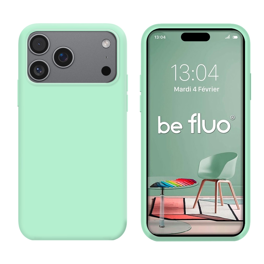 Coque Silicone Moxie BeFluo Fine et Légère pour iPhone 17 Pro, Intérieur Microfibre - Menthe poivrée
