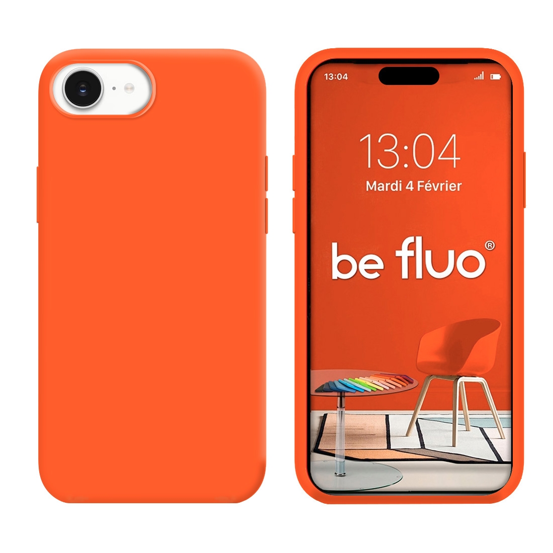 Coque Silicone Moxie BeFluo Fine et Légère pour iPhone 16e, Intérieur Microfibre - Orange Sunset