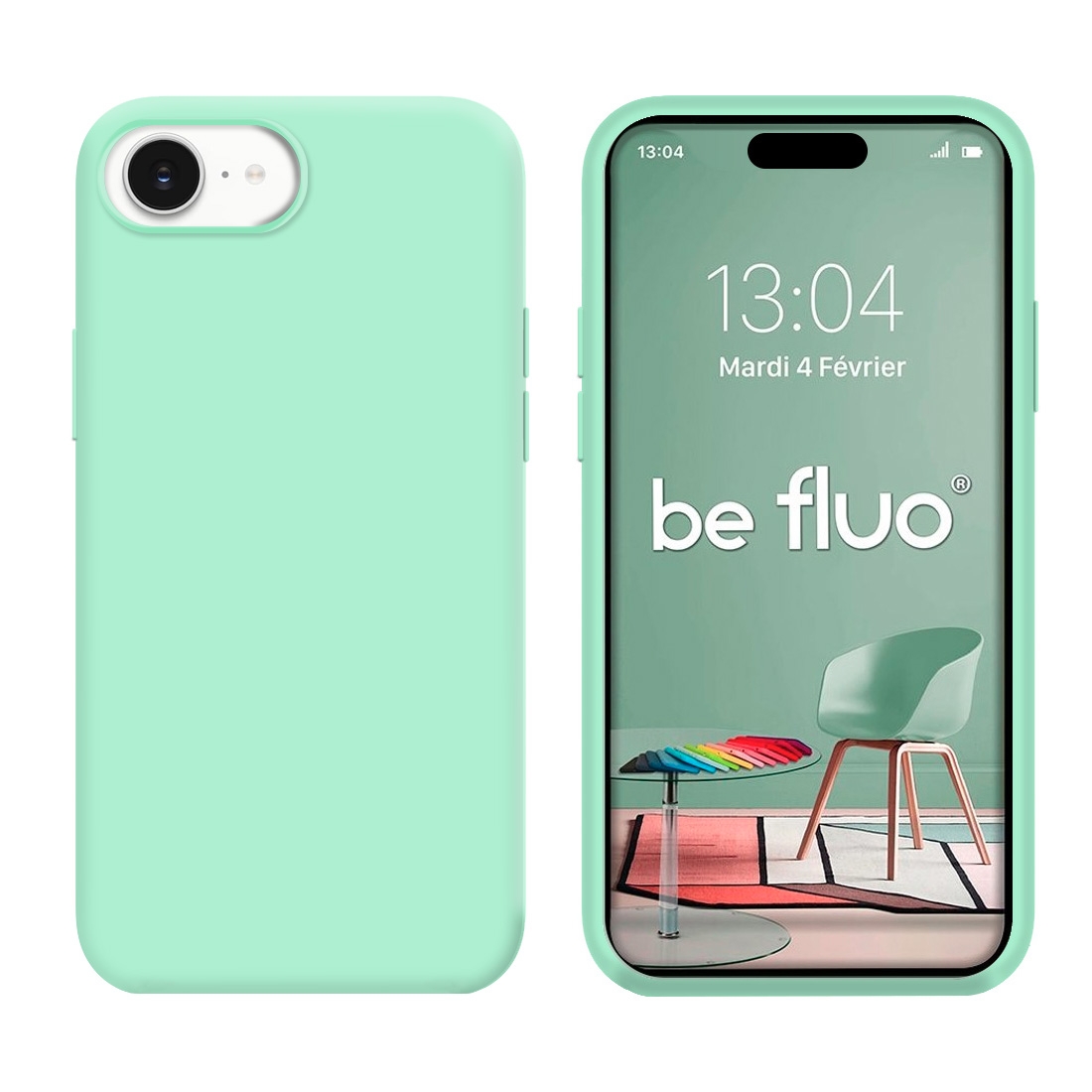 Coque Silicone Moxie BeFluo Fine et Légère pour iPhone 16e, Intérieur Microfibre - Menthe poivrée