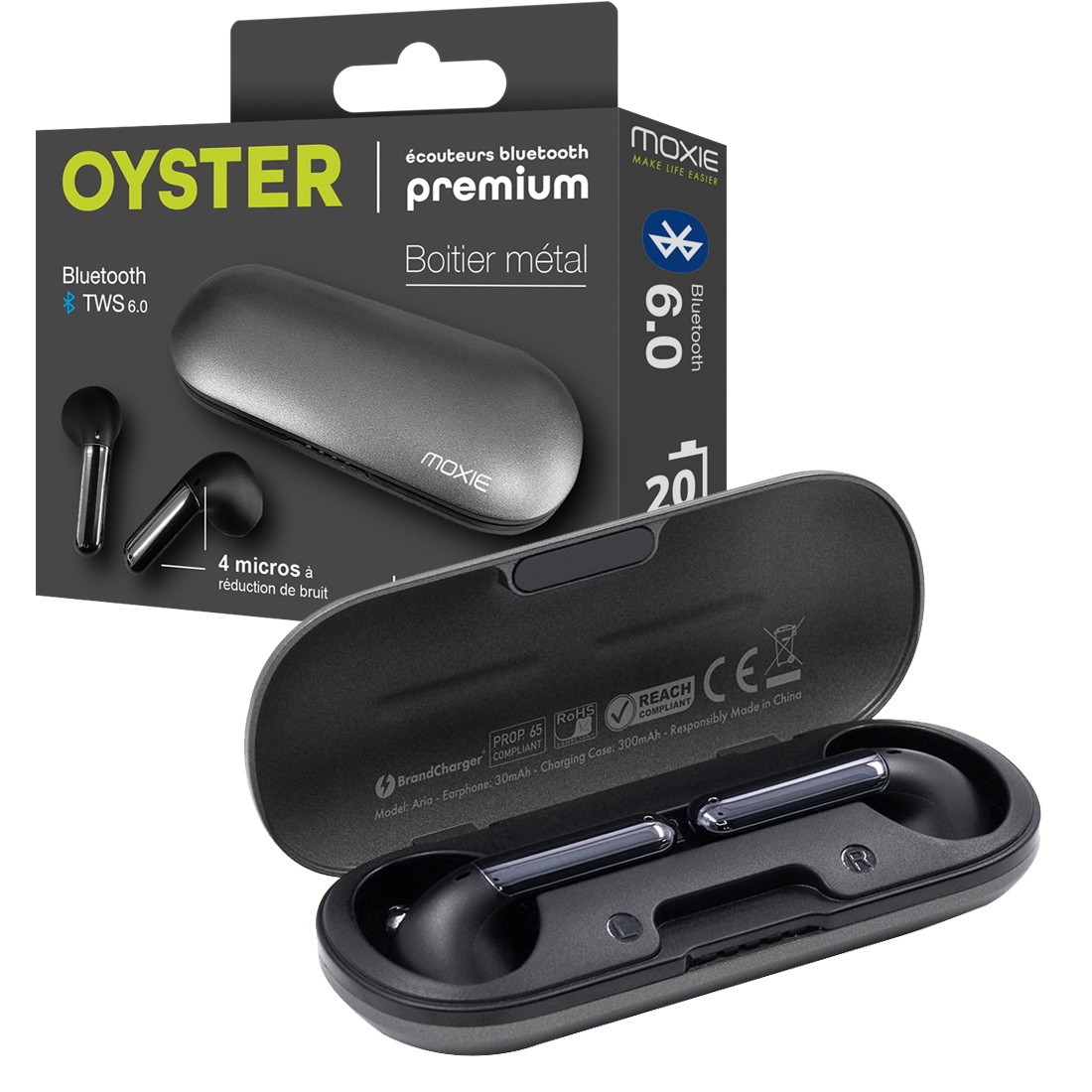 Oreillette bluetooth TWS premium avec boitier metal