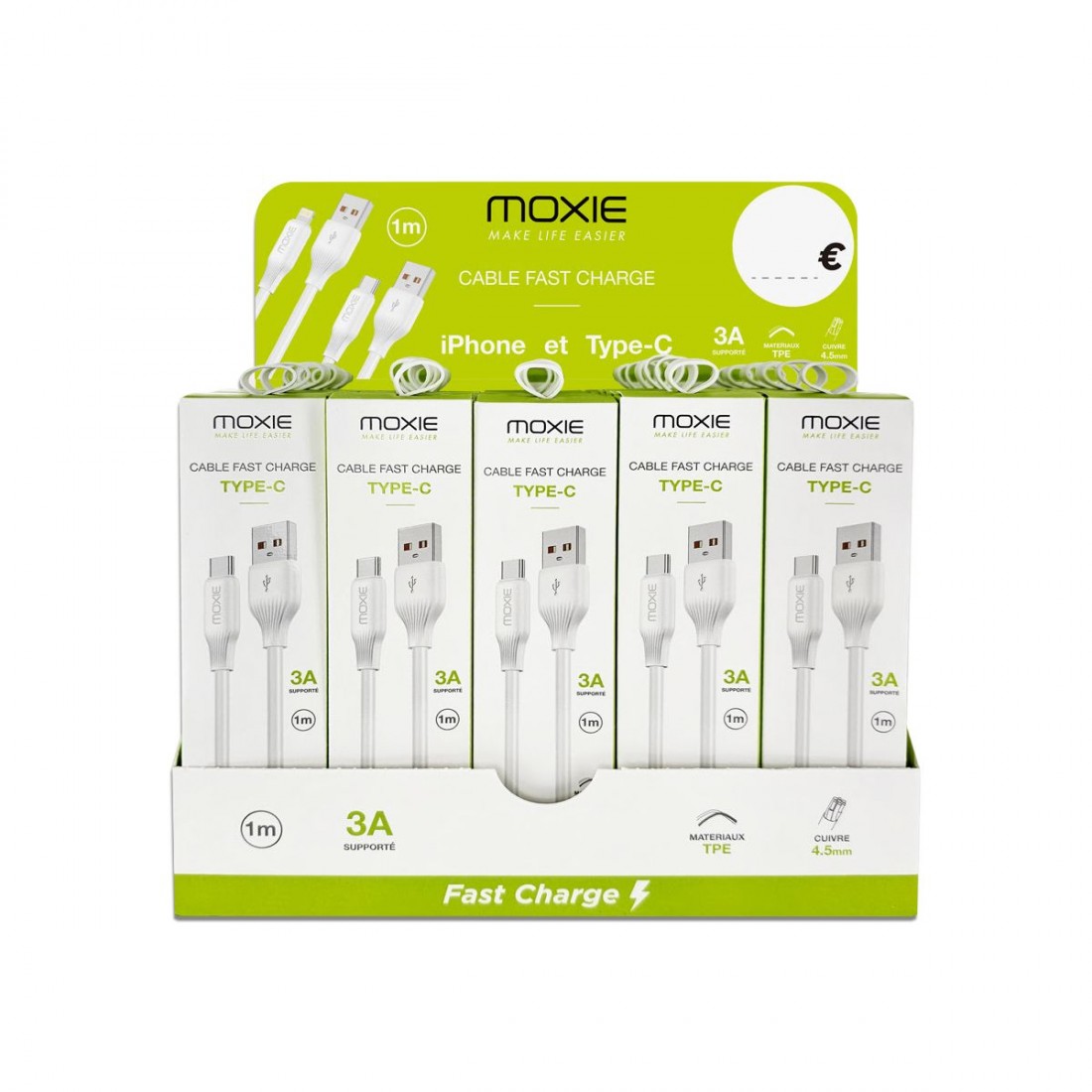 Présentoir de comptoir 30 câbles (18 Type-c - 12 lightning)