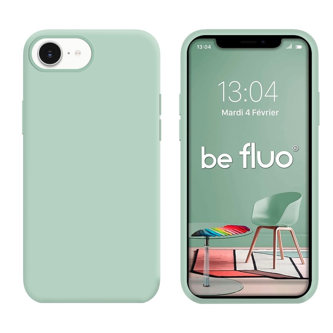 Coque Silicone Moxie BeFluo Fine et Légère pour iPhone 17e, Intérieur Microfibre - menthe