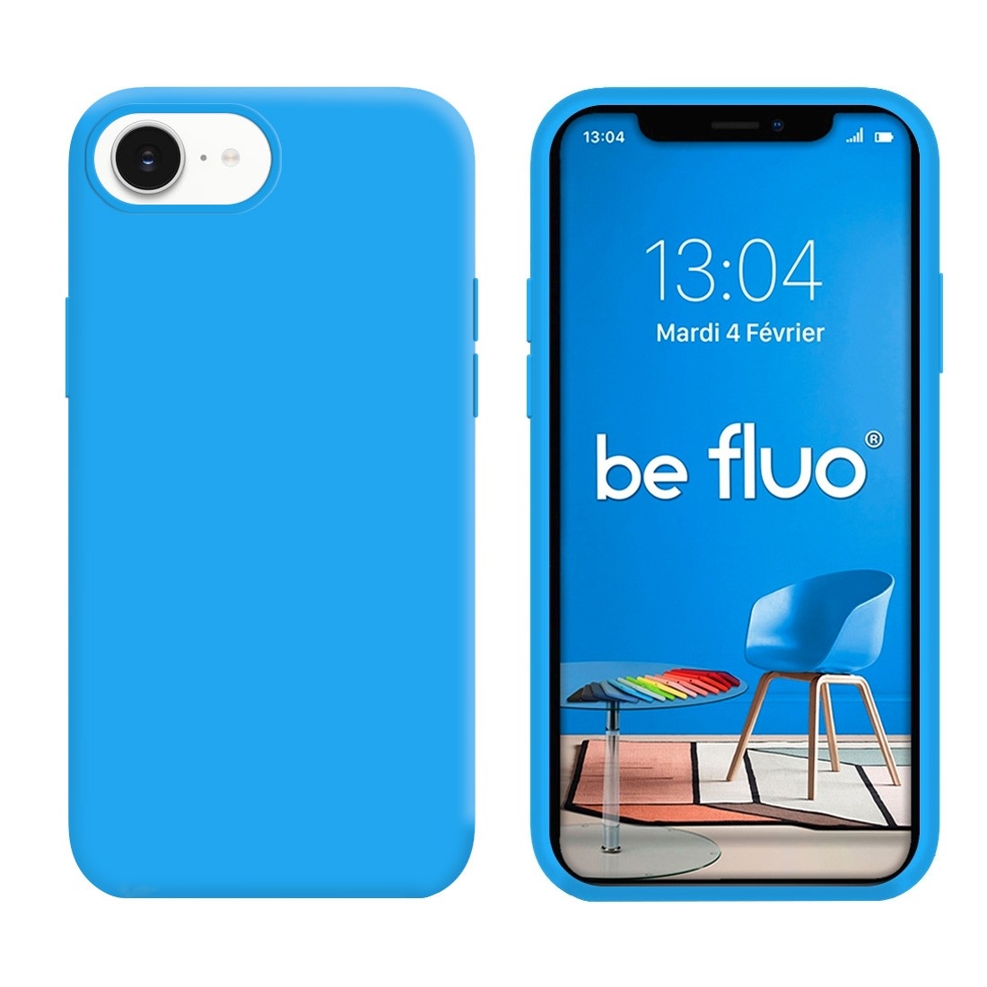 Coque Silicone Moxie BeFluo Fine et Légère pour iPhone 17e, Intérieur Microfibre - bleu clair