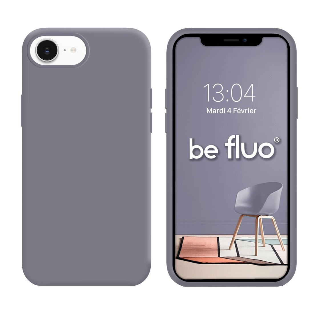 Coque Silicone Moxie BeFluo Fine et Légère pour iPhone 17e, Intérieur Microfibre - gris lavande