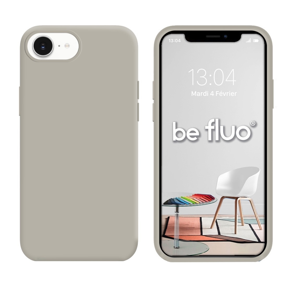 Coque Silicone Moxie BeFluo Fine et Légère pour iPhone 17e, Intérieur Microfibre - gris nardo