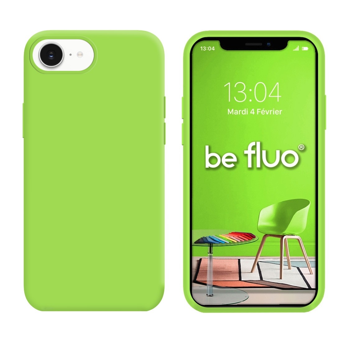 Coque Silicone Moxie BeFluo Fine et Légère pour iPhone 17e, Intérieur Microfibre - vert pomme
