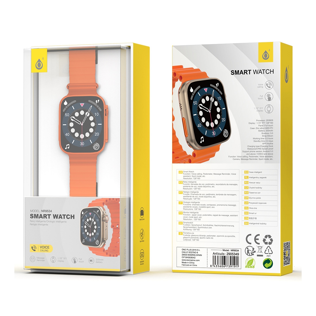 Montre tactile Bluetooth NR9534 IOS et Android 1.73" - Orange