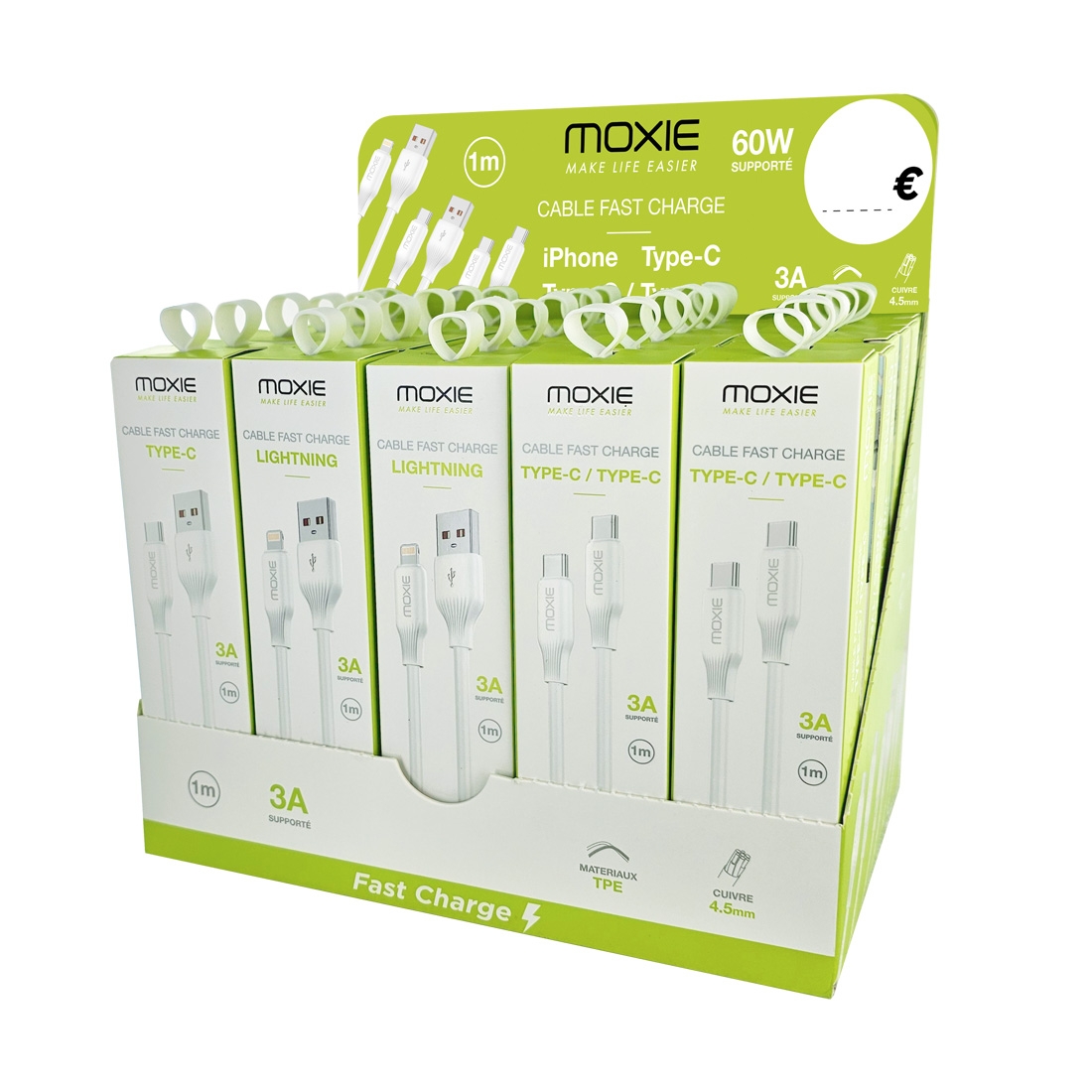 Présentoir de comptoir 30 câbles (18 Type-c - 12 lightning)