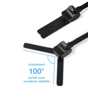Cable de charge en nylon tressé 60W  avec support trepied - Noir