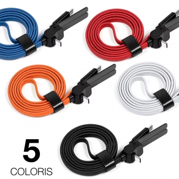 Cable de charge en nylon tressé 60W  avec support trepied - Noir