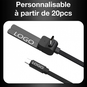 Cable de charge en nylon tressé 60W  avec support trepied - Noir